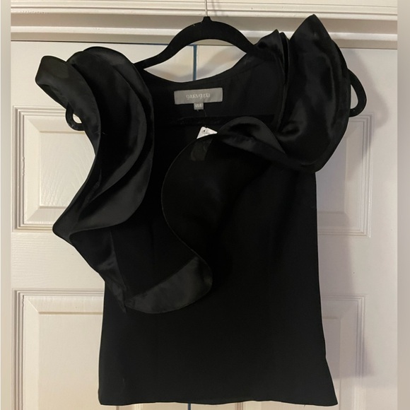 STUNNING GAURAV GUPTA BLACK RUFFLE WREATH TOP IN CREPE W OVERLAID ORGANZA 6 NWT - Picture 6 of 8
